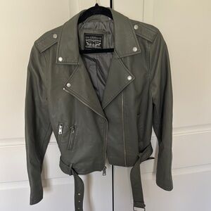 Levi's Green Leather Moto Jacket Asymmetrical Zipper